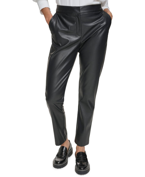 Petite Faux-Leather Slim-Fit Ankle Pants